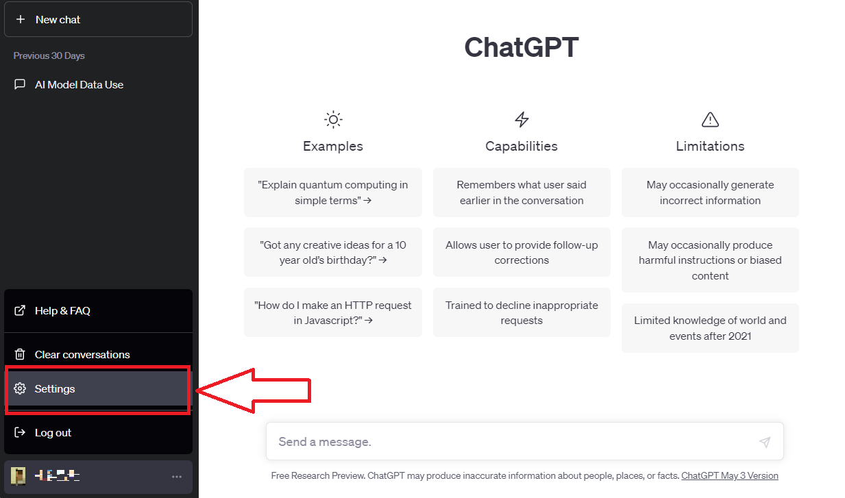 ChatGPT settings