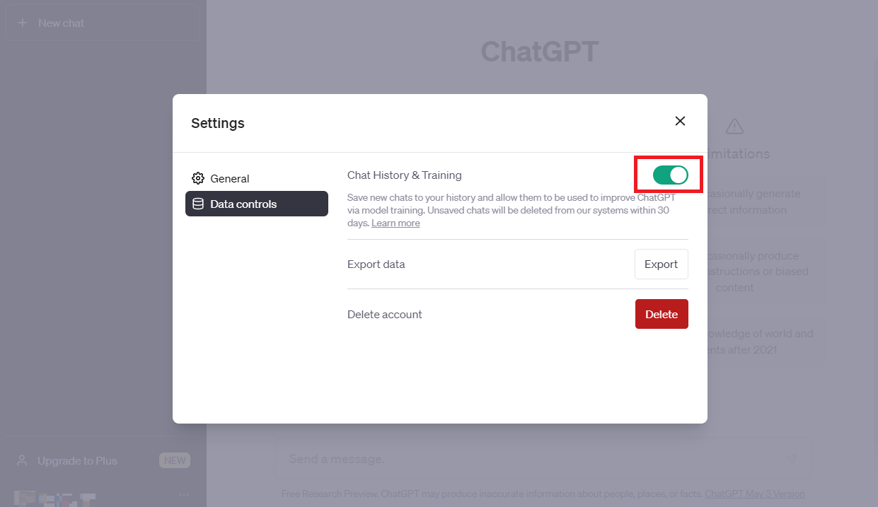 ChatGPT Chat History ON